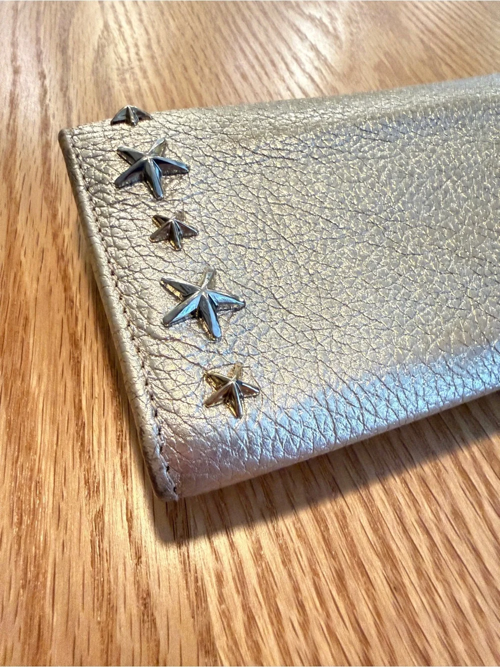 Authentic Jimmy Choo Nino Silver Metallic Leather Star Stud Wallet